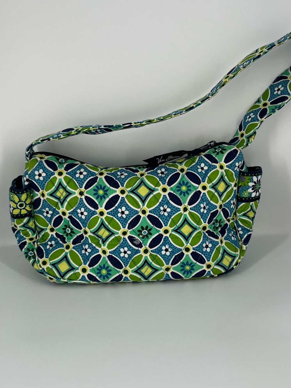 Vera Bradley Daisy Daisy Blue, Green & White Quilted Geometric Shoulder Bag